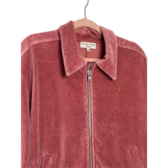 Texture & Thread Madewell Pink Velour Corduroy Bomber Zipper Jacket Size M - Picture 4 of 13